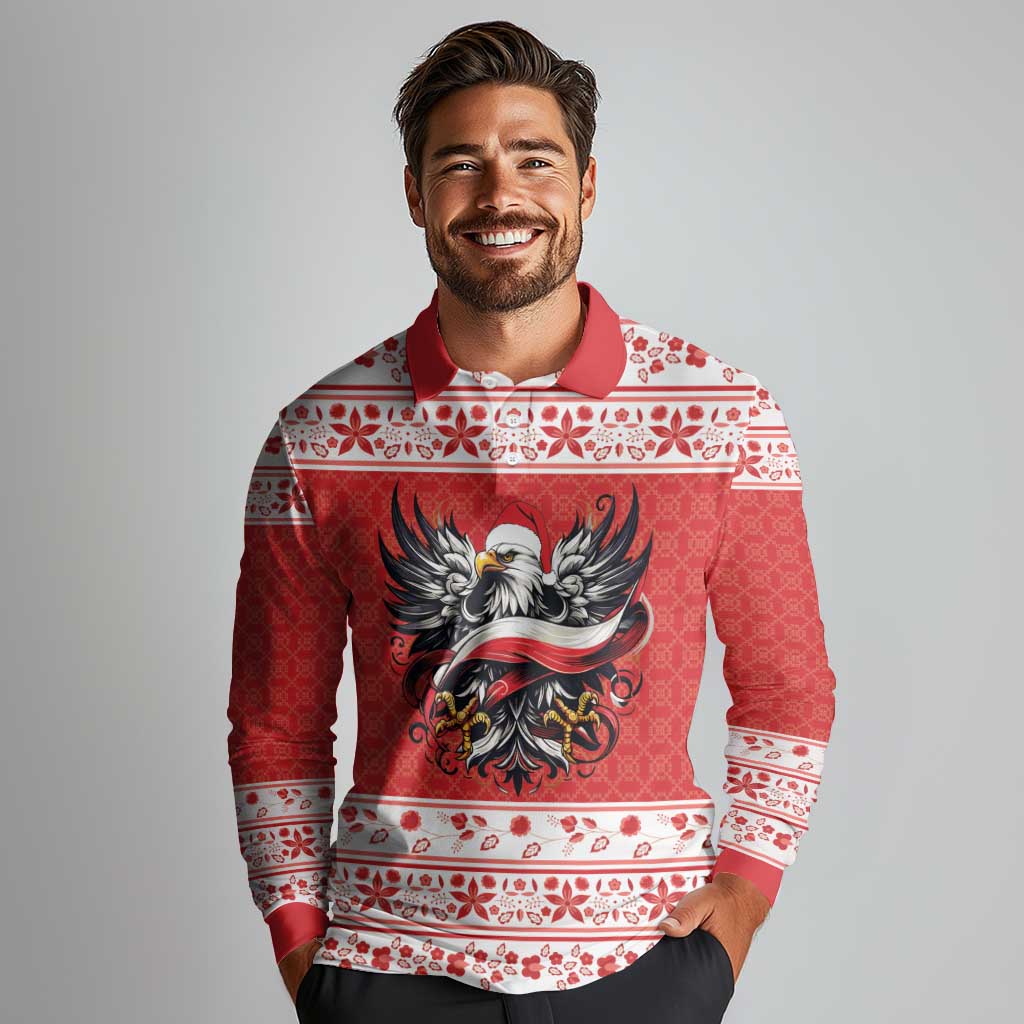 Poland Christmas Long Sleeve Polo Shirt Polish Eagle with Flag Style - Wonder Print Shop