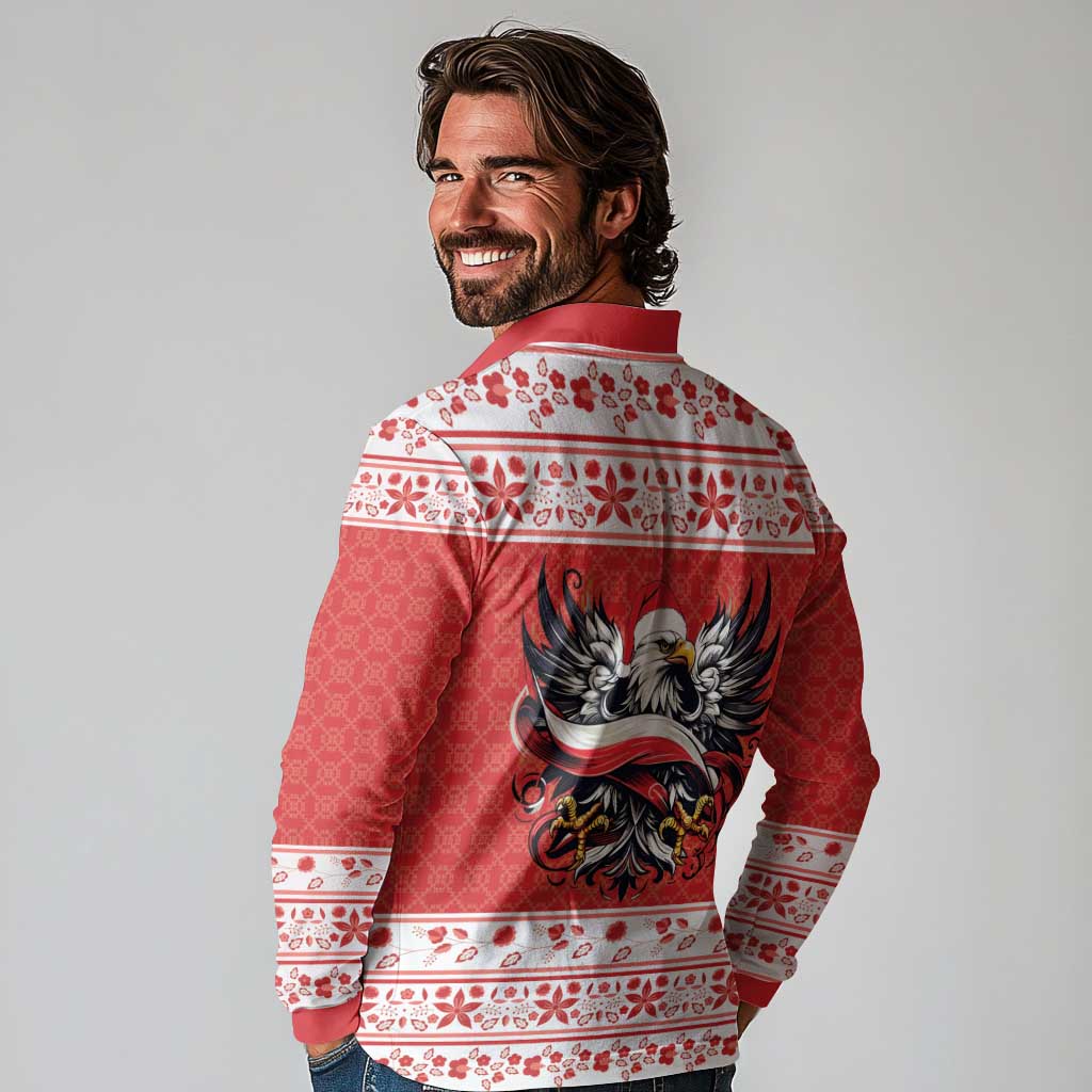 Poland Christmas Long Sleeve Polo Shirt Polish Eagle with Flag Style - Wonder Print Shop