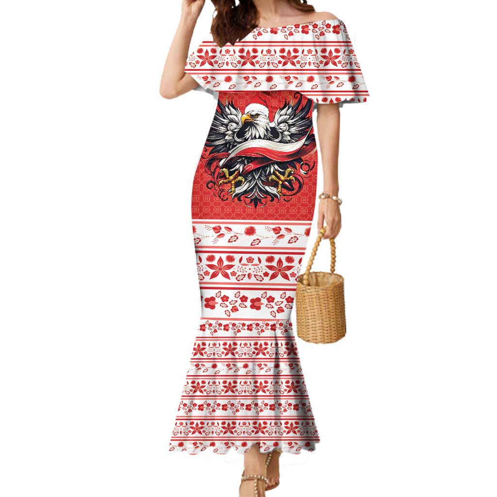 Poland Christmas Mermaid Dress Polish Eagle with Flag Style - Wonder Print Shop