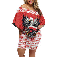 Poland Christmas Off Shoulder Short Dress Polish Eagle with Flag Style - Wonder Print Shop