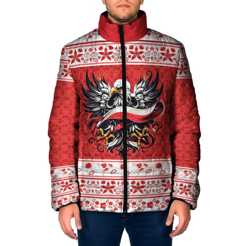 Poland Christmas Padded Jacket Polish Eagle with Flag Style - Wonder Print Shop