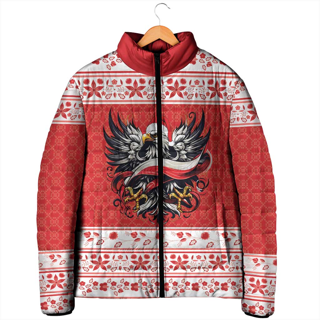 Poland Christmas Padded Jacket Polish Eagle with Flag Style - Wonder Print Shop