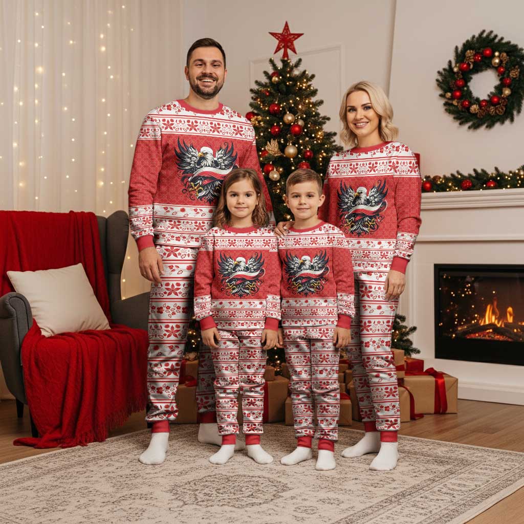 Poland Christmas Pajama Set Polish Eagle with Flag Style - Wonder Print Shop