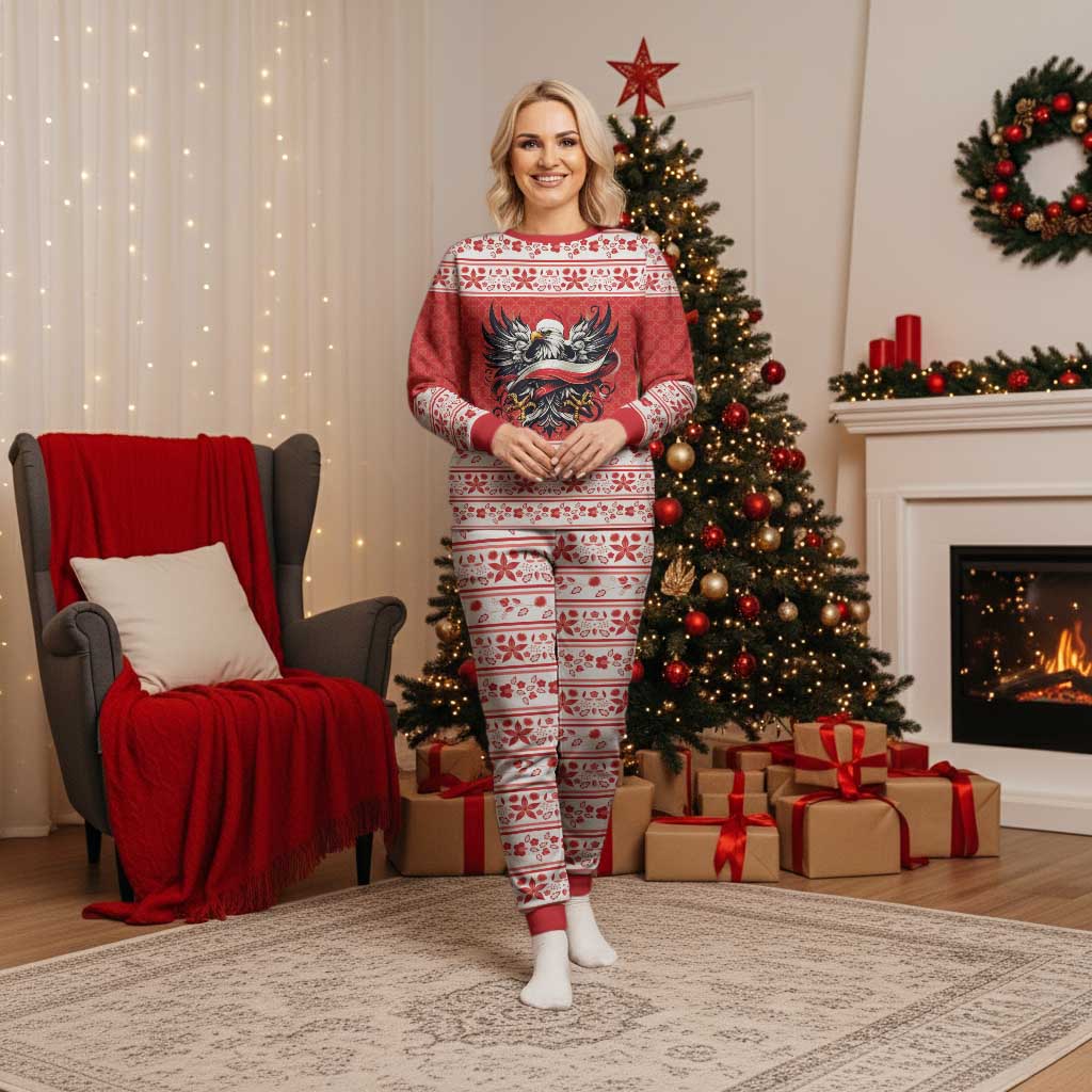 Poland Christmas Pajama Set Polish Eagle with Flag Style - Wonder Print Shop