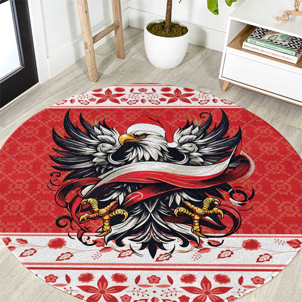 Poland Christmas Round Carpet Polish Eagle with Flag Style - Wonder Print Shop