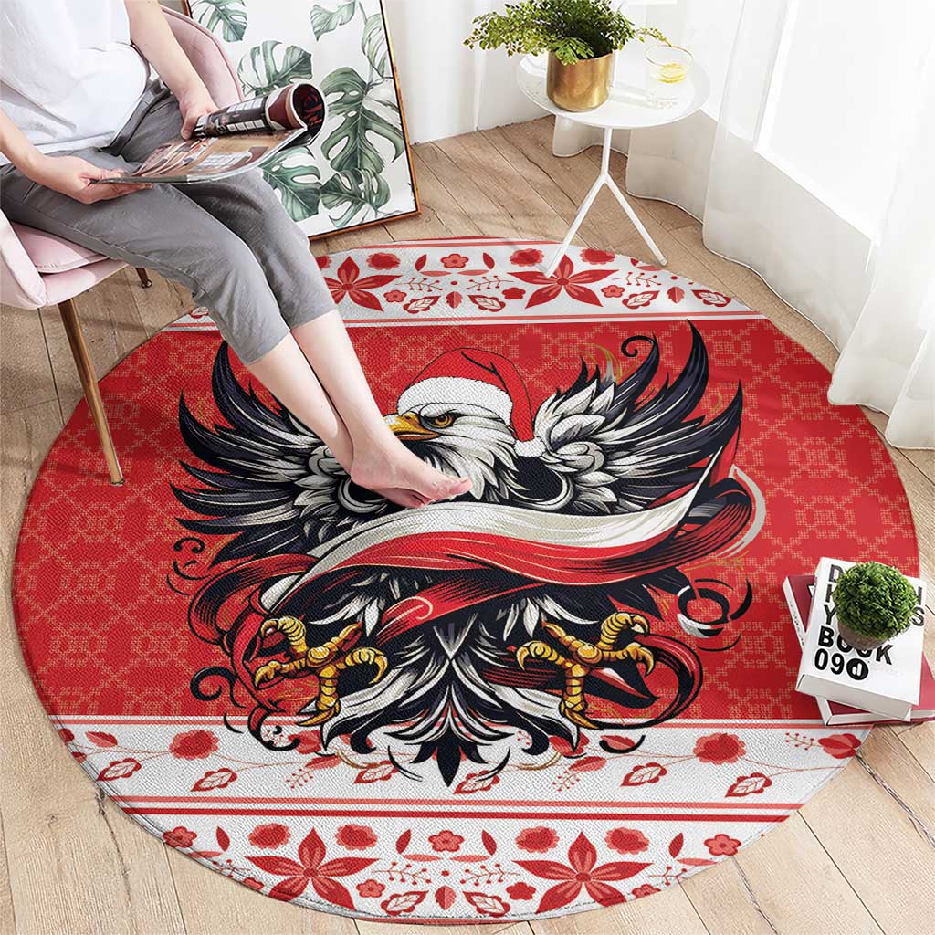 Poland Christmas Round Carpet Polish Eagle with Flag Style - Wonder Print Shop