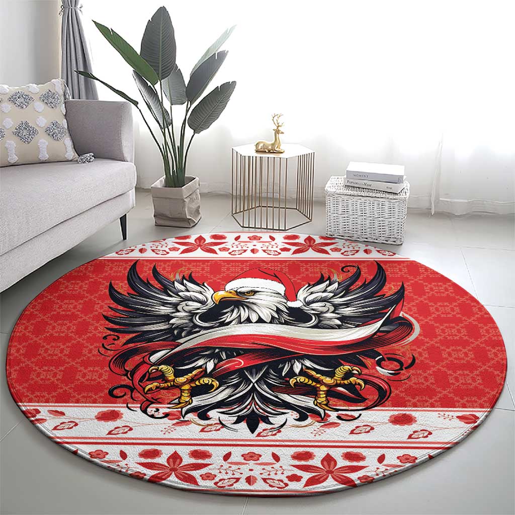 Poland Christmas Round Carpet Polish Eagle with Flag Style - Wonder Print Shop