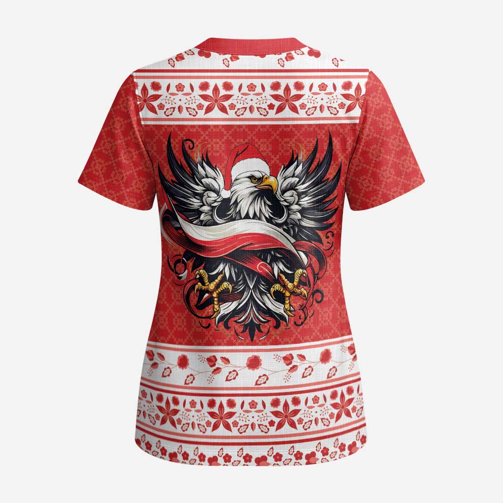 Poland Christmas Scrub Top Polish Eagle with Flag Style - Wonder Print Shop