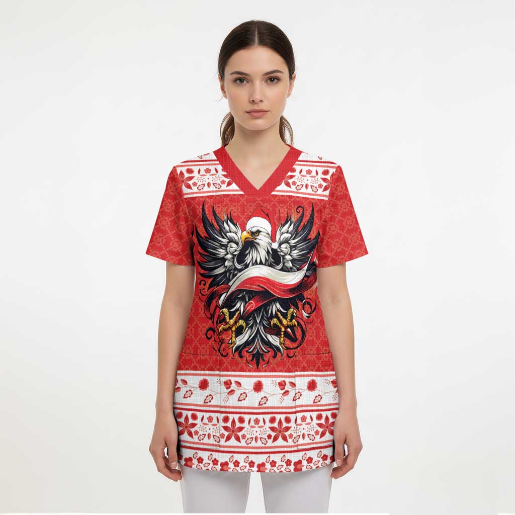 Poland Christmas Scrub Top Polish Eagle with Flag Style - Wonder Print Shop