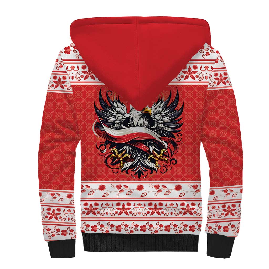 Poland Christmas Sherpa Hoodie Polish Eagle with Flag Style - Wonder Print Shop