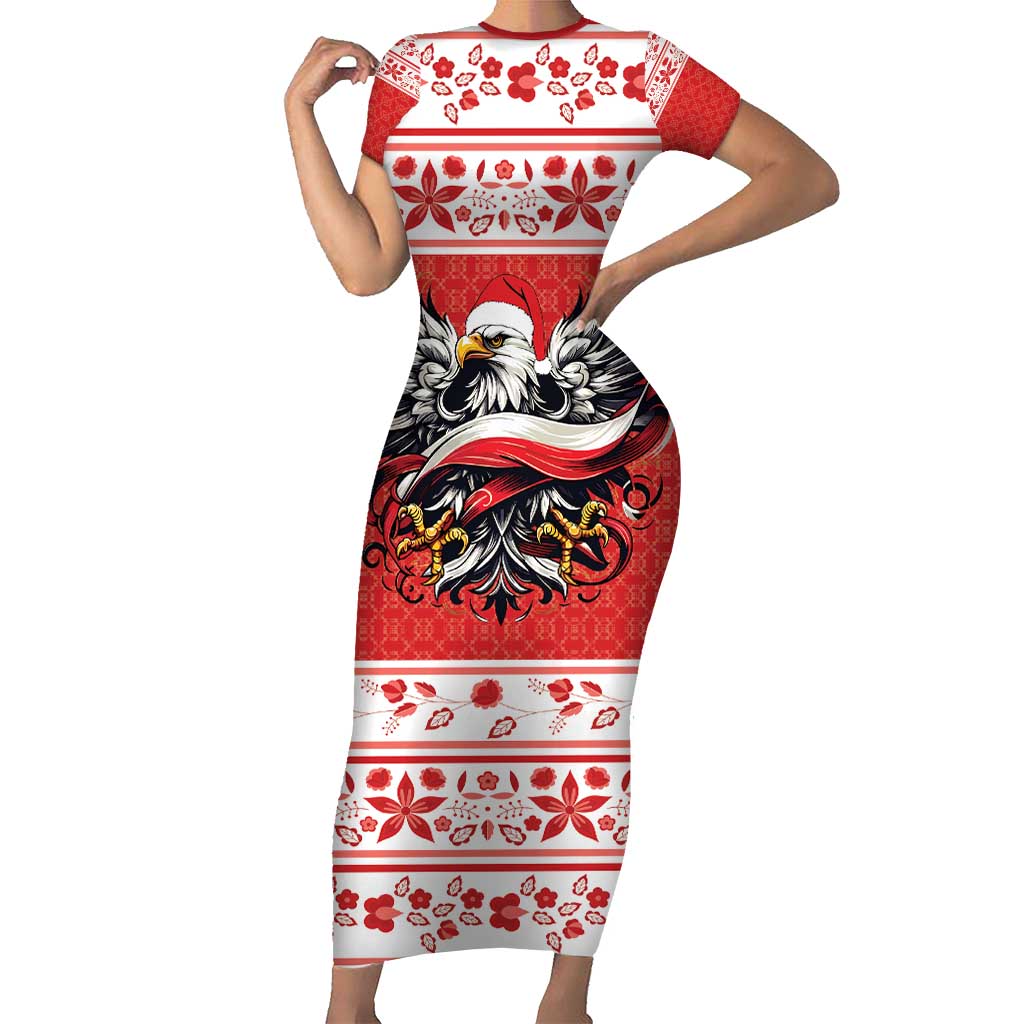 Poland Christmas Short Sleeve Bodycon Dress Polish Eagle with Flag Style - Wonder Print Shop