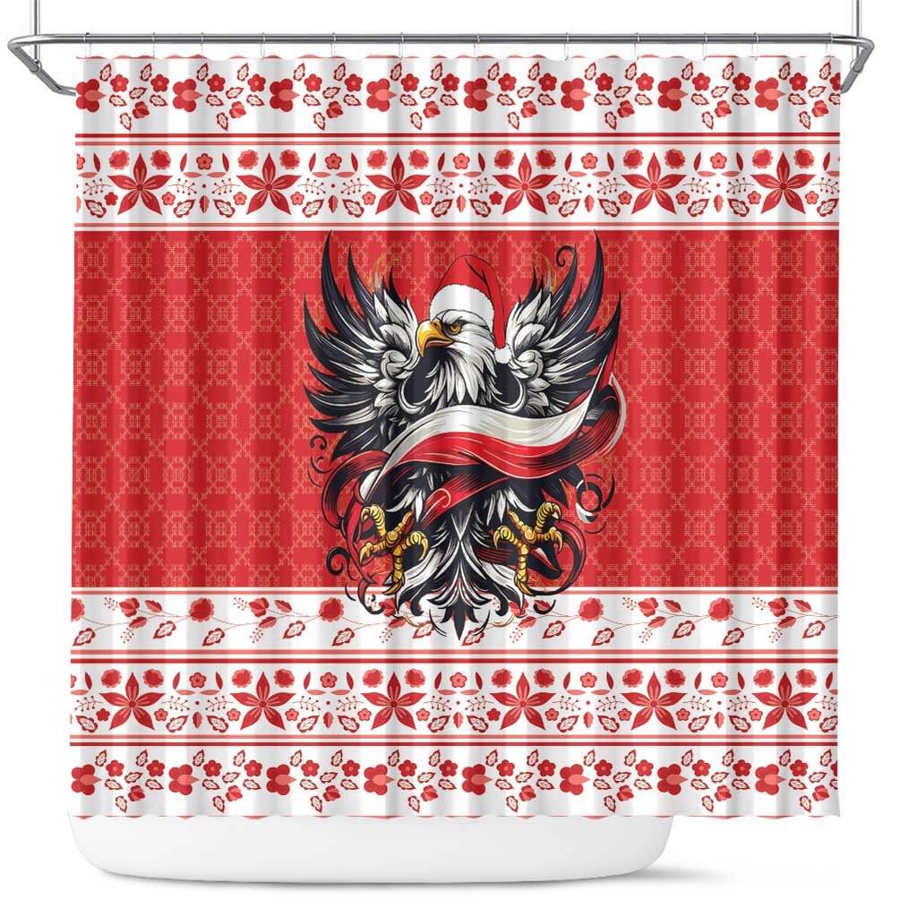 Poland Christmas Shower Curtain Polish Eagle with Flag Style - Wonder Print Shop
