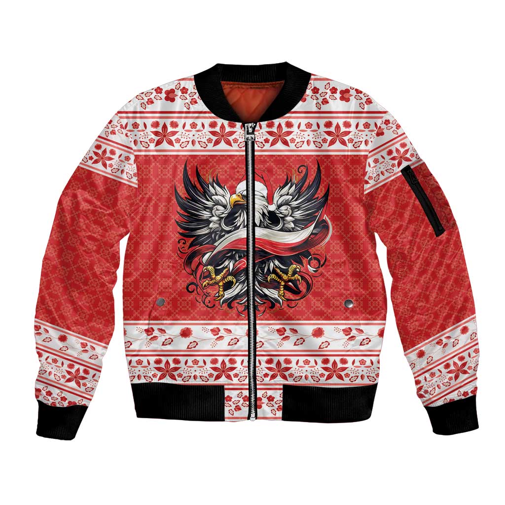 Poland Christmas Sleeve Zip Bomber Jacket Polish Eagle with Flag Style - Wonder Print Shop
