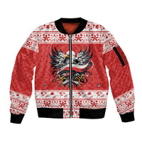 Poland Christmas Sleeve Zip Bomber Jacket Polish Eagle with Flag Style - Wonder Print Shop