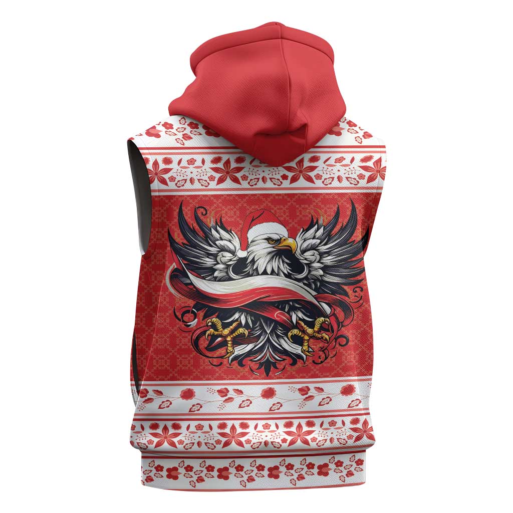 Poland Christmas Sleeveless Hoodie Polish Eagle with Flag Style - Wonder Print Shop