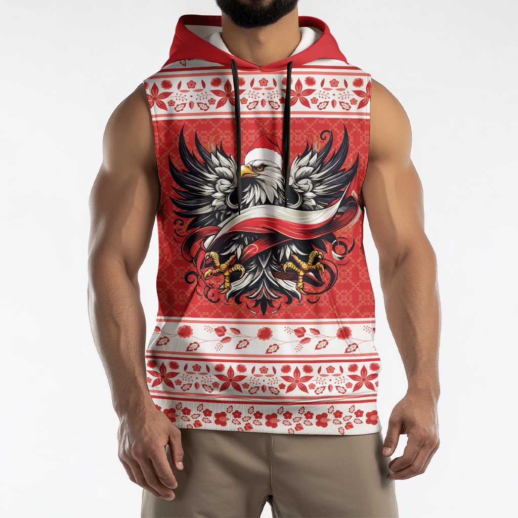 Poland Christmas Sleeveless Hoodie Polish Eagle with Flag Style - Wonder Print Shop