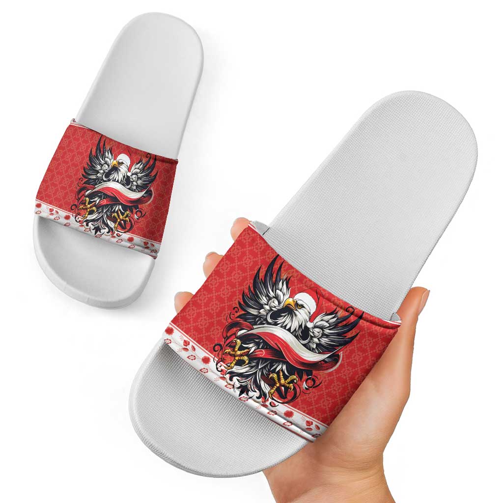 Poland Christmas Slide Sandals Polish Eagle with Flag Style - Wonder Print Shop