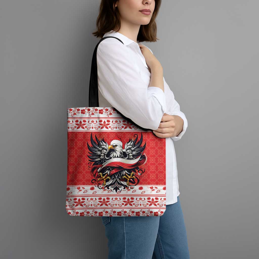 Poland Christmas Tote Bag Polish Eagle with Flag Style - Wonder Print Shop