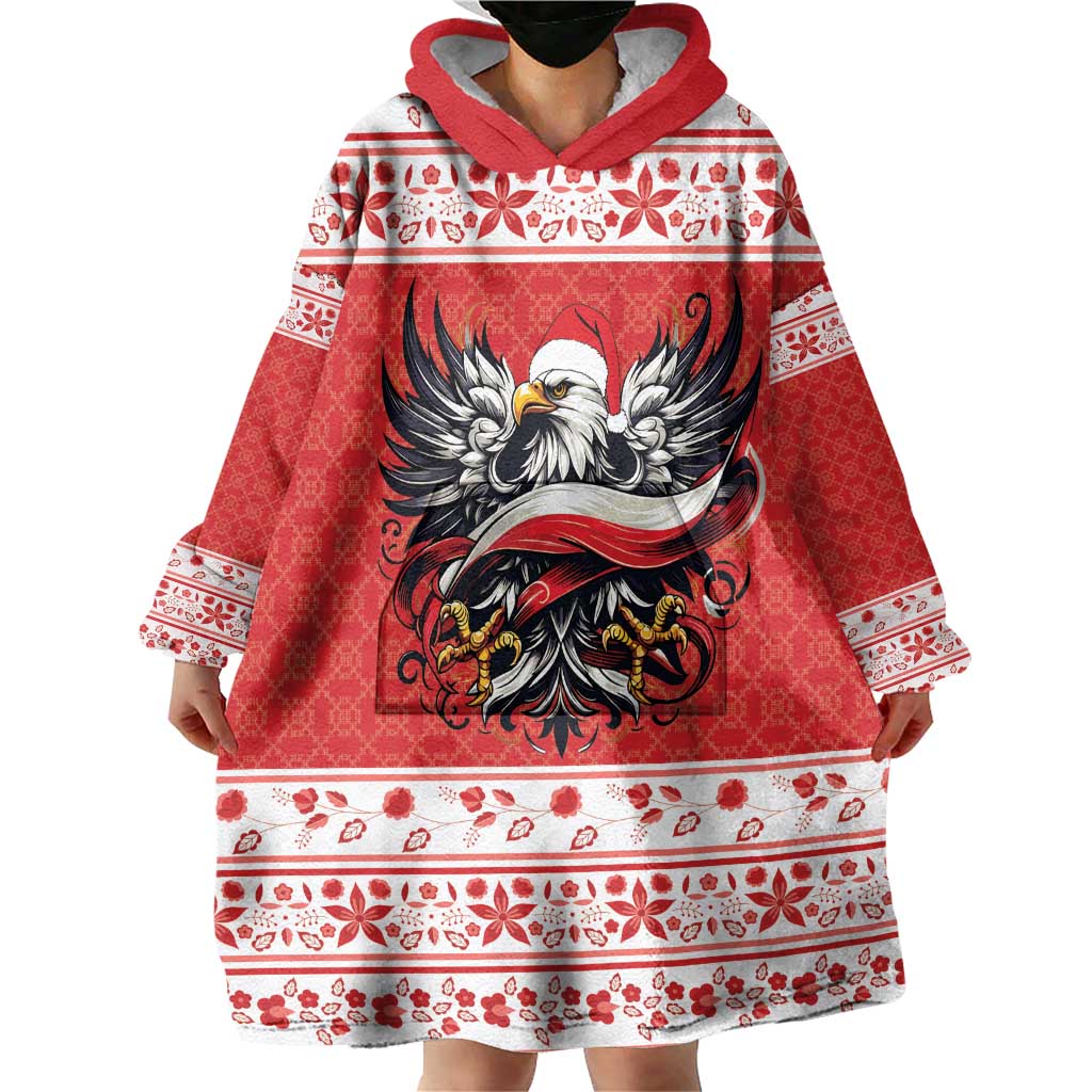 Poland Christmas Wearable Blanket Hoodie Polish Eagle with Flag Style - Wonder Print Shop