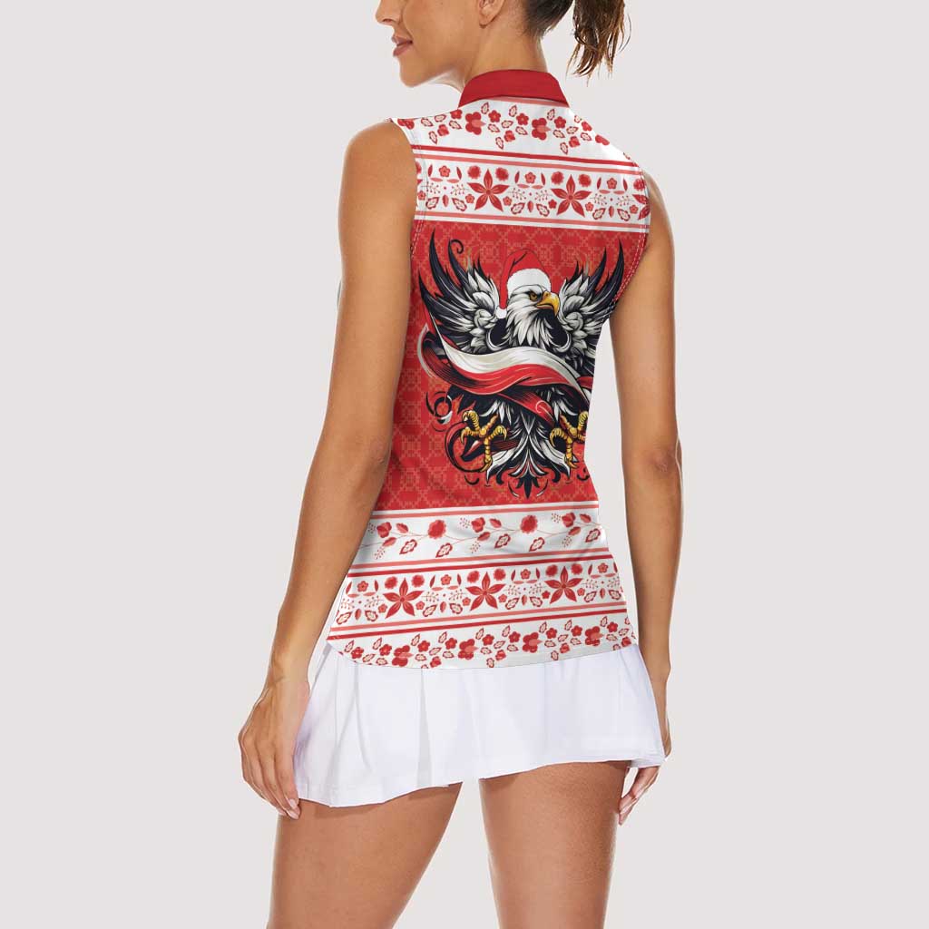 Poland Christmas Women Sleeveless Polo Shirt Polish Eagle with Flag Style - Wonder Print Shop