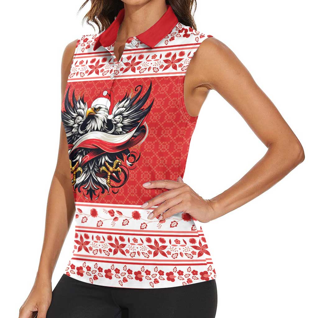 Poland Christmas Women Sleeveless Polo Shirt Polish Eagle with Flag Style - Wonder Print Shop