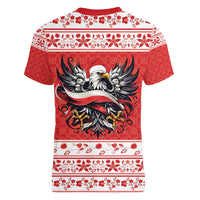 Poland Christmas Women V-Neck T-Shirt Polish Eagle with Flag Style - Wonder Print Shop