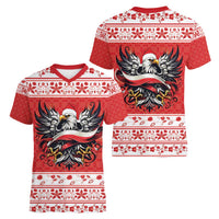 Poland Christmas Women V-Neck T-Shirt Polish Eagle with Flag Style - Wonder Print Shop