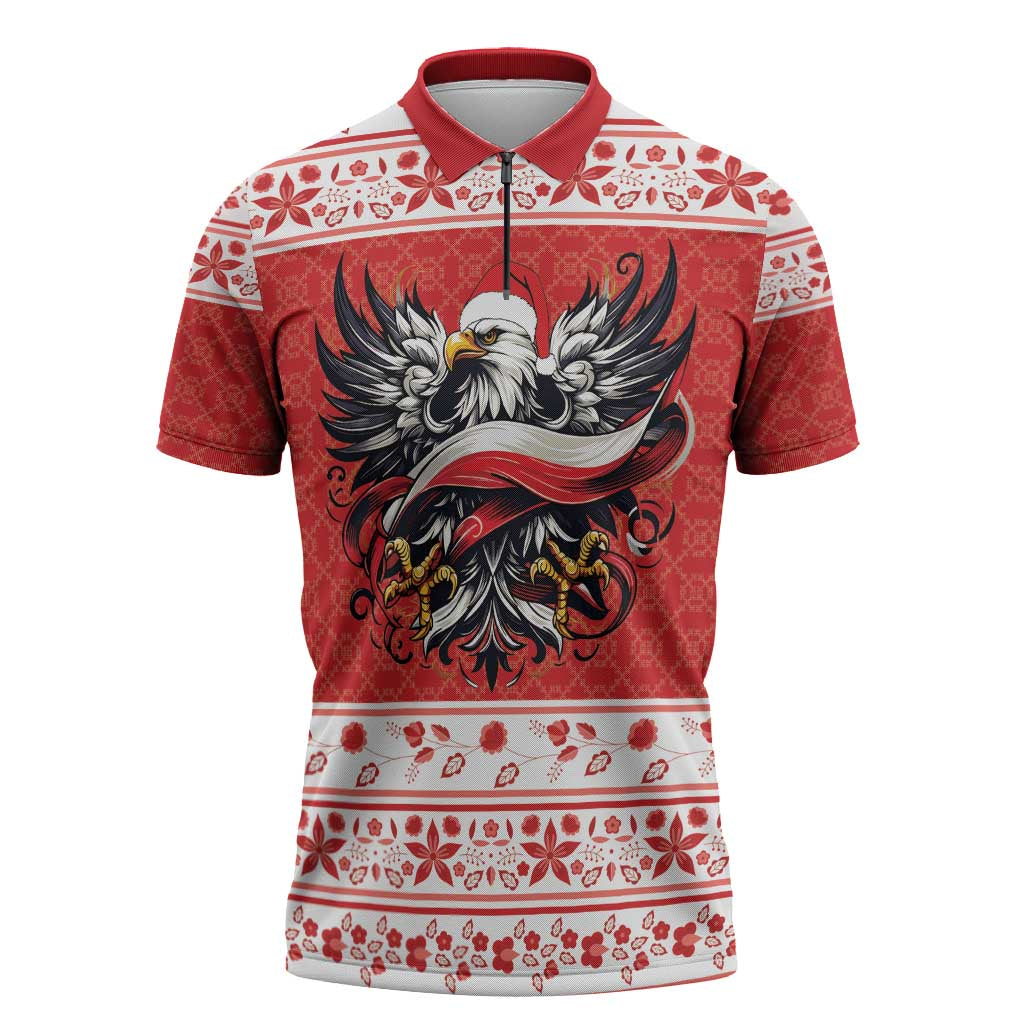 Poland Christmas Zipper Polo Shirt Polish Eagle with Flag Style - Wonder Print Shop