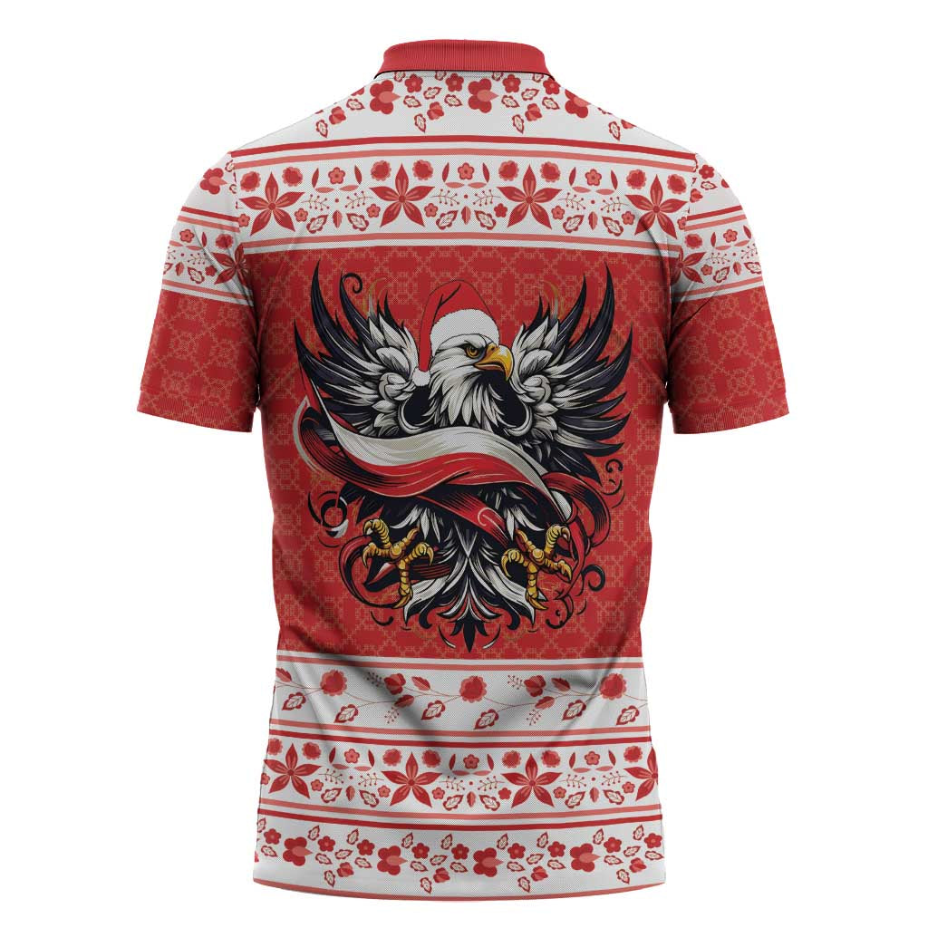 Poland Christmas Zipper Polo Shirt Polish Eagle with Flag Style - Wonder Print Shop