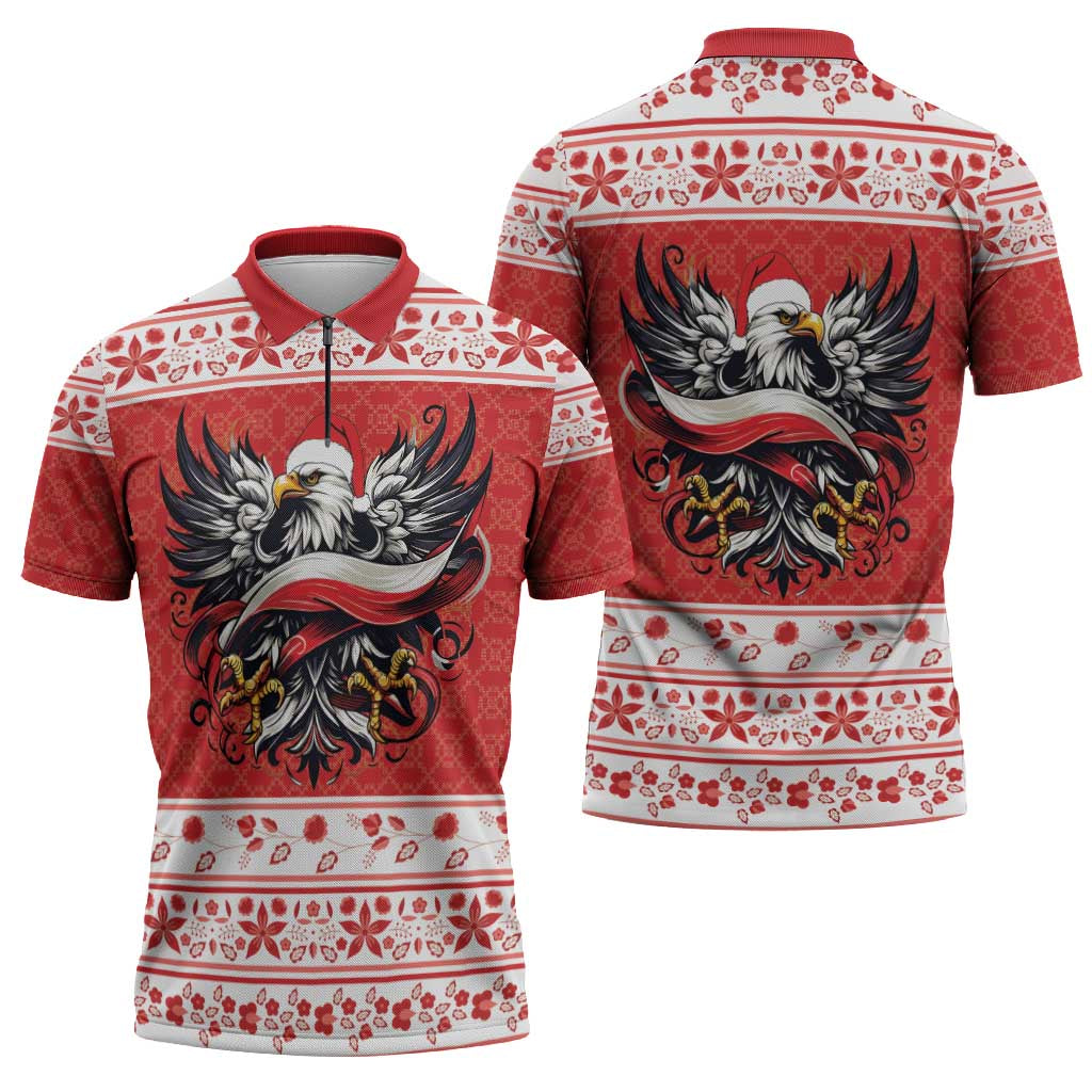 Poland Christmas Zipper Polo Shirt Polish Eagle with Flag Style - Wonder Print Shop