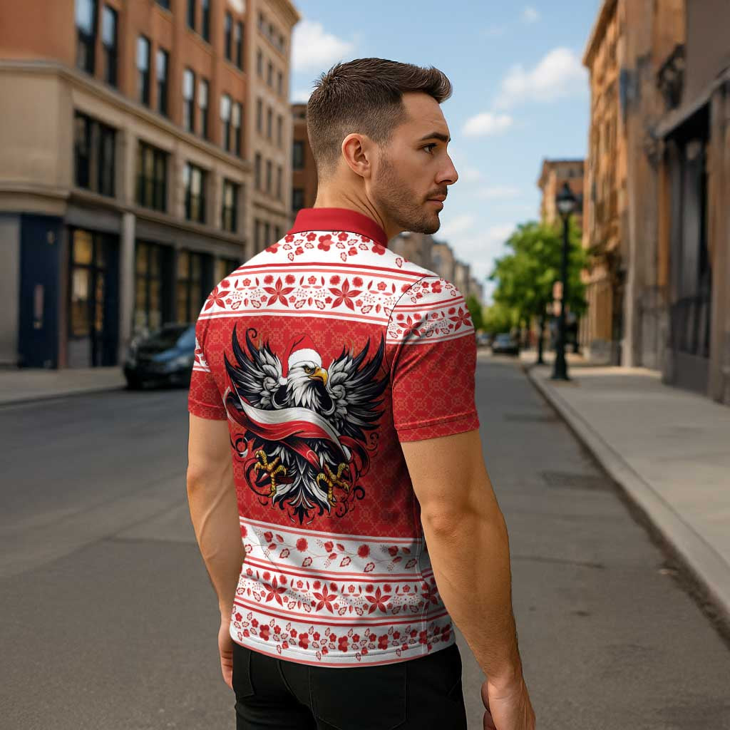 Poland Christmas Zipper Polo Shirt Polish Eagle with Flag Style - Wonder Print Shop