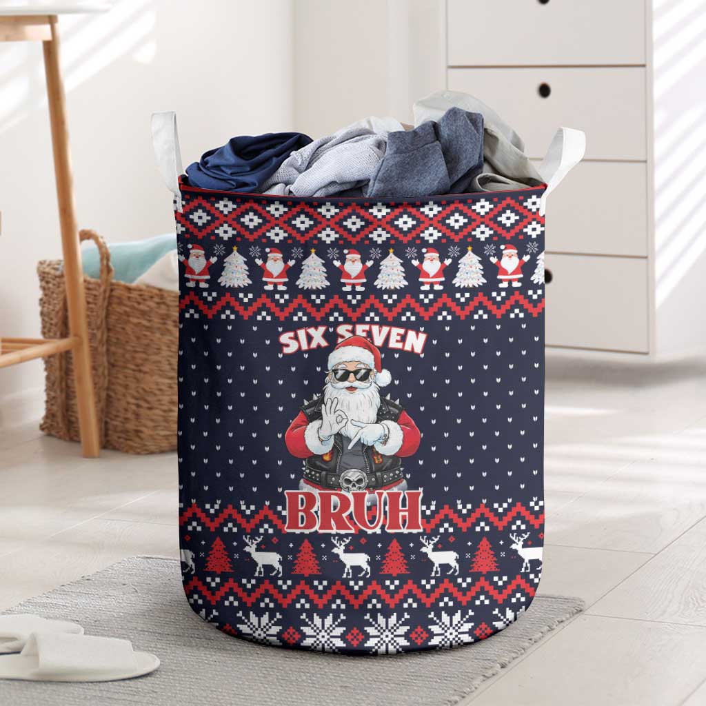 Funny Santa Six Seven Bruh Christmas Laundry Basket Meme Gen Alpha Slang - Wonder Print Shop