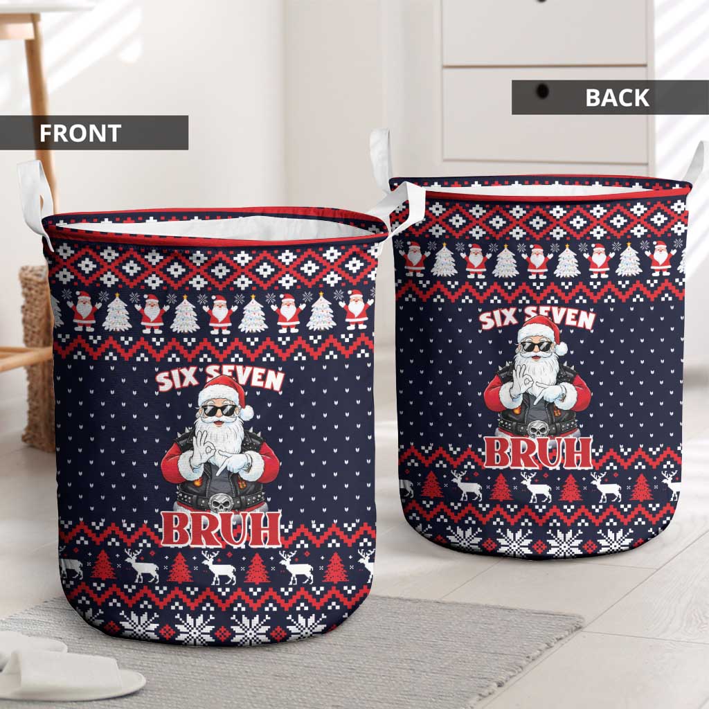 Funny Santa Six Seven Bruh Christmas Laundry Basket Meme Gen Alpha Slang - Wonder Print Shop