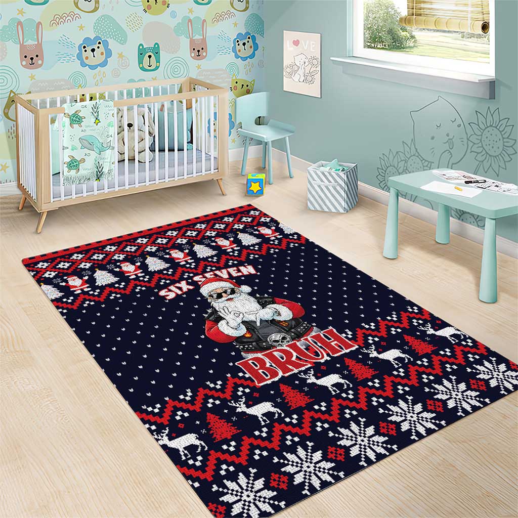 Funny Santa Six Seven Bruh Christmas Area Rug Meme Gen Alpha Slang - Wonder Print Shop