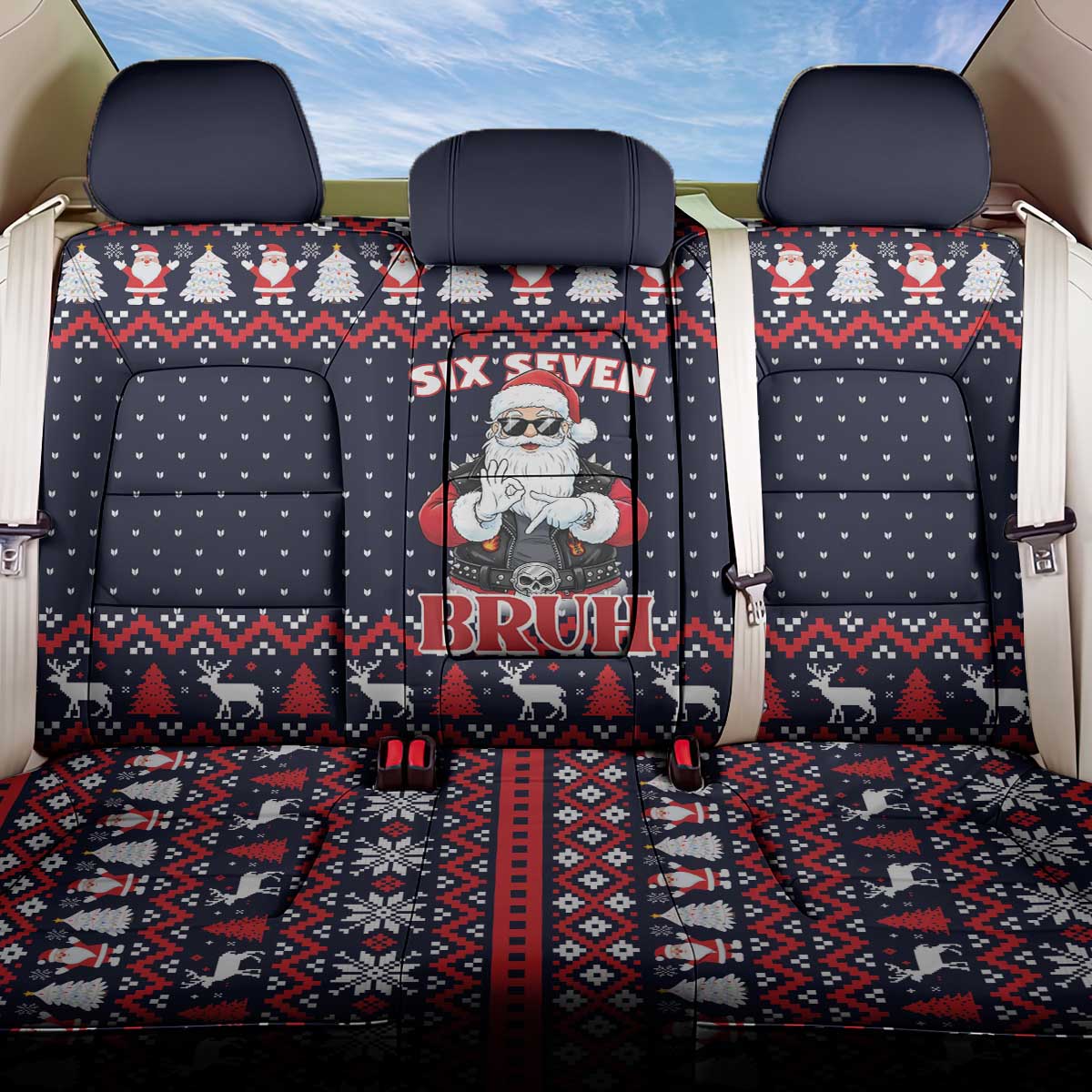 Funny Santa Six Seven Bruh Christmas Back Car Seat Cover Meme Gen Alpha Slang - Wonder Print Shop