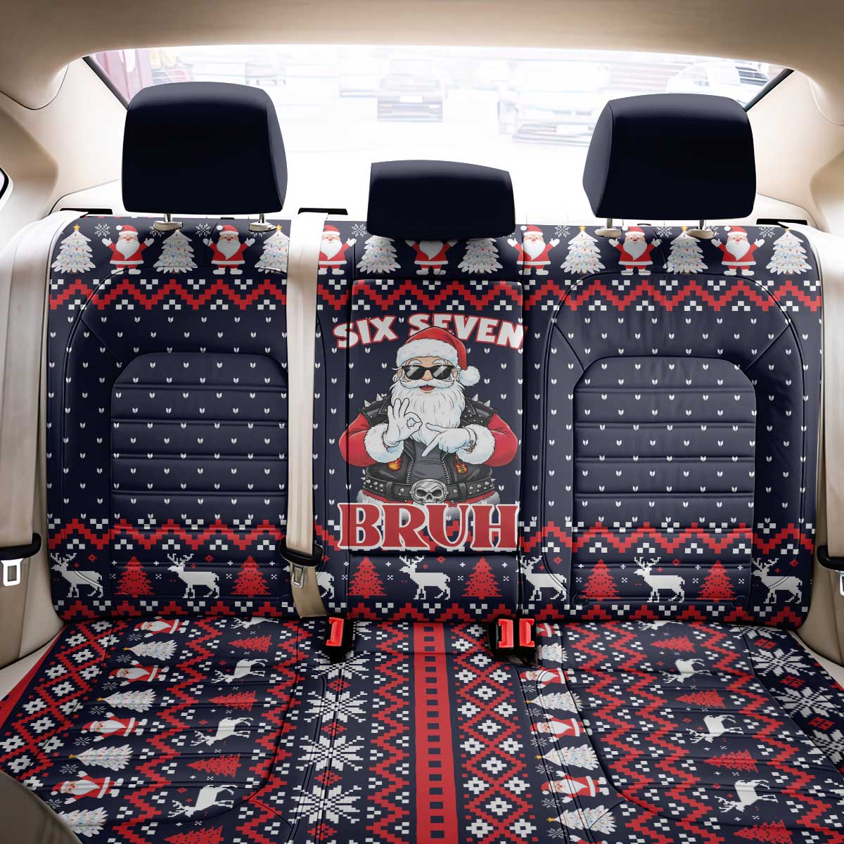 Funny Santa Six Seven Bruh Christmas Back Car Seat Cover Meme Gen Alpha Slang - Wonder Print Shop