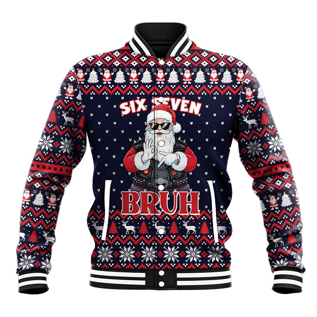 Funny Santa Six Seven Bruh Christmas Baseball Jacket Meme Gen Alpha Slang - Wonder Print Shop