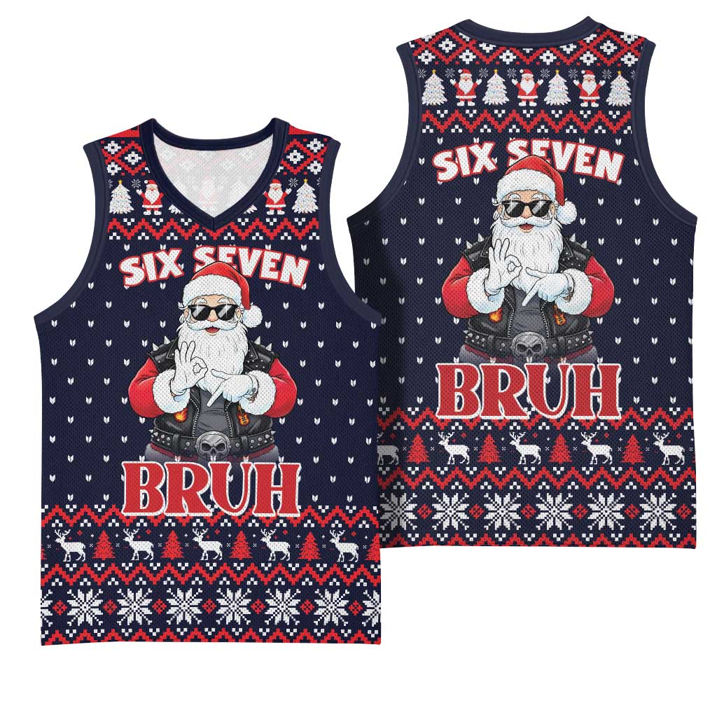 Funny Santa Six Seven Bruh Christmas Basketball Jersey Meme Gen Alpha Slang - Wonder Print Shop
