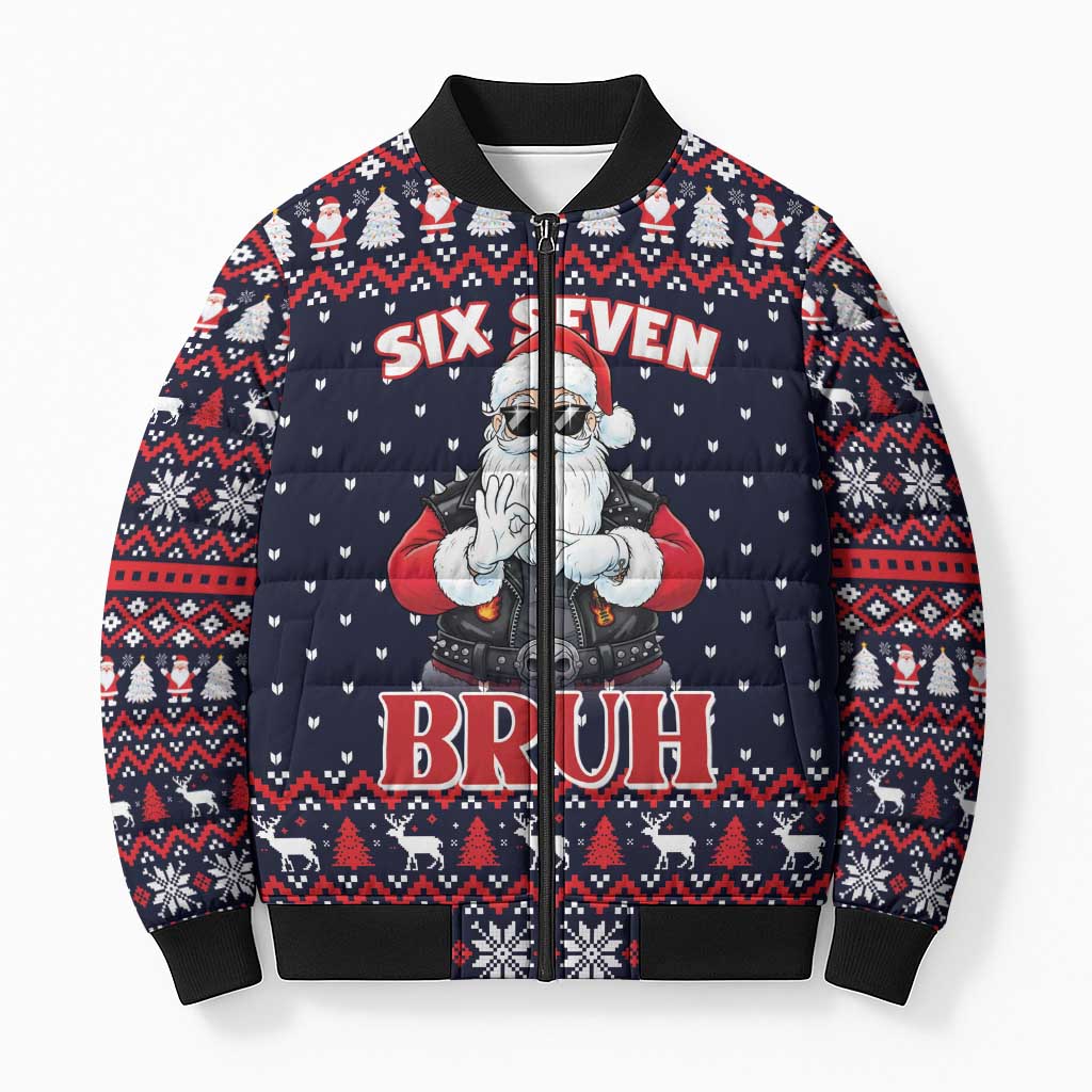 Funny Santa Six Seven Bruh Christmas Bomber Puffer Jacket Meme Gen Alpha Slang - Wonder Print Shop