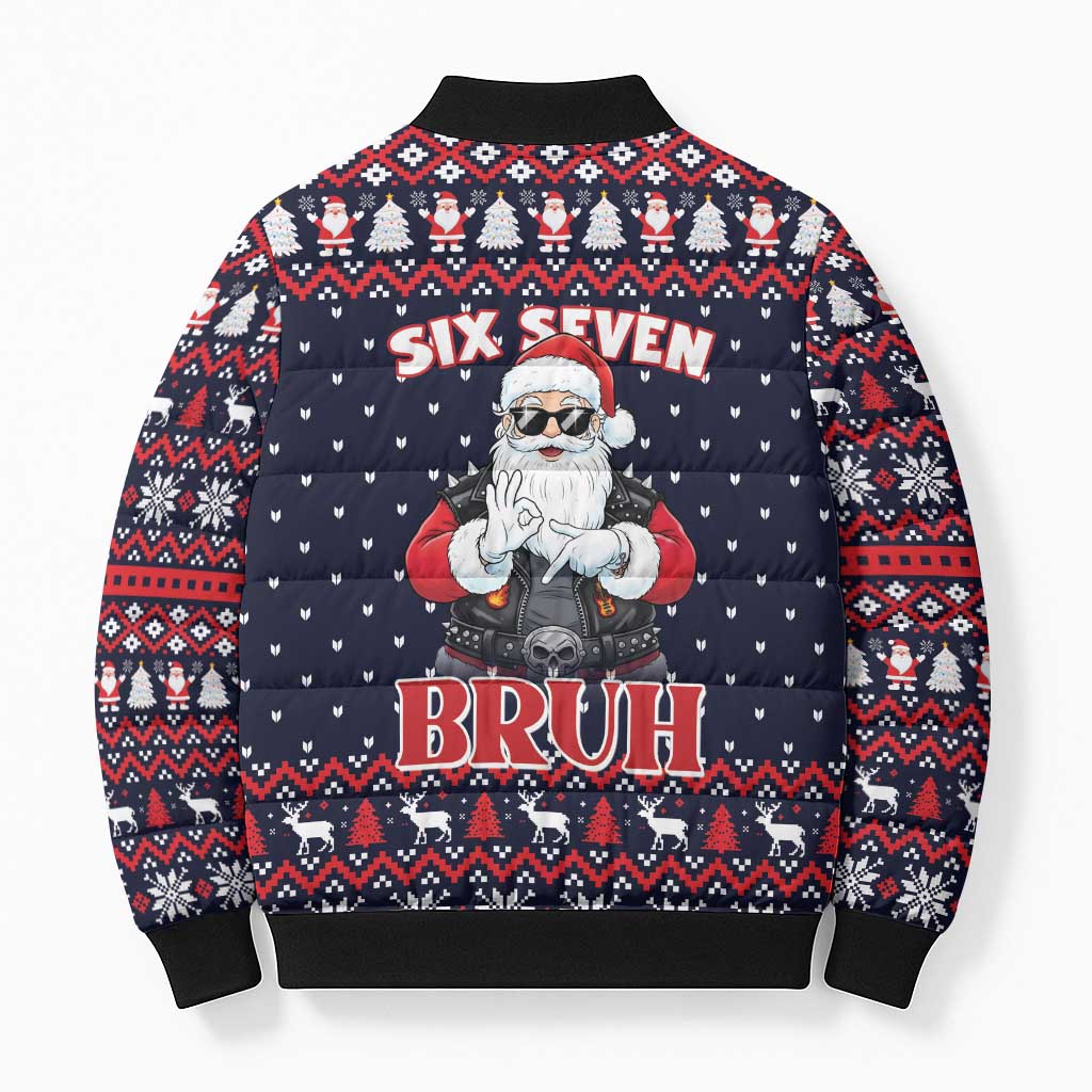 Funny Santa Six Seven Bruh Christmas Bomber Puffer Jacket Meme Gen Alpha Slang - Wonder Print Shop