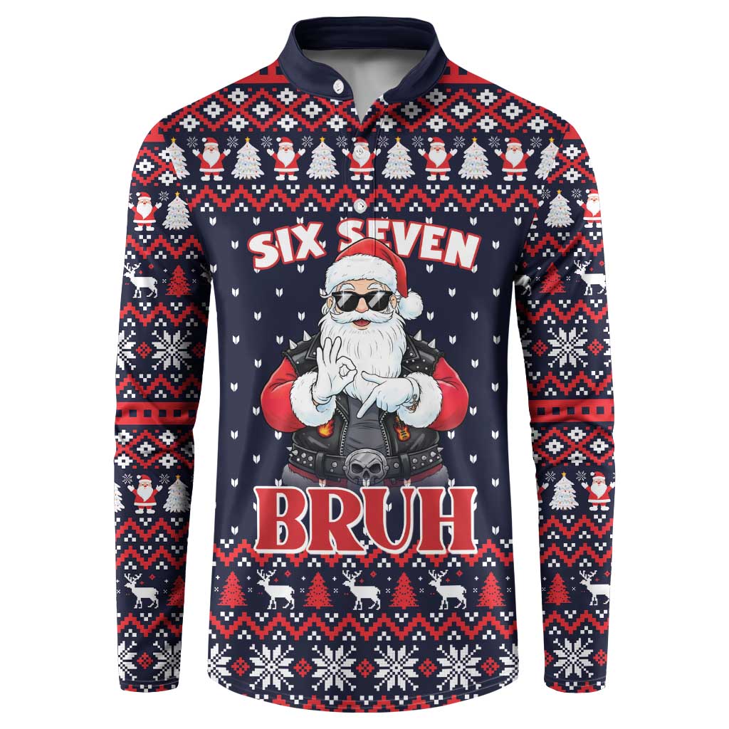 Funny Santa Six Seven Bruh Christmas Button Sweatshirt Meme Gen Alpha Slang - Wonder Print Shop