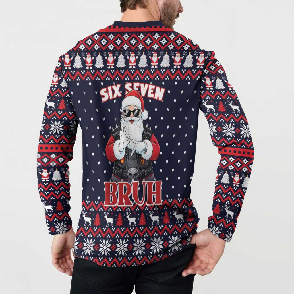 Funny Santa Six Seven Bruh Christmas Button Sweatshirt Meme Gen Alpha Slang - Wonder Print Shop