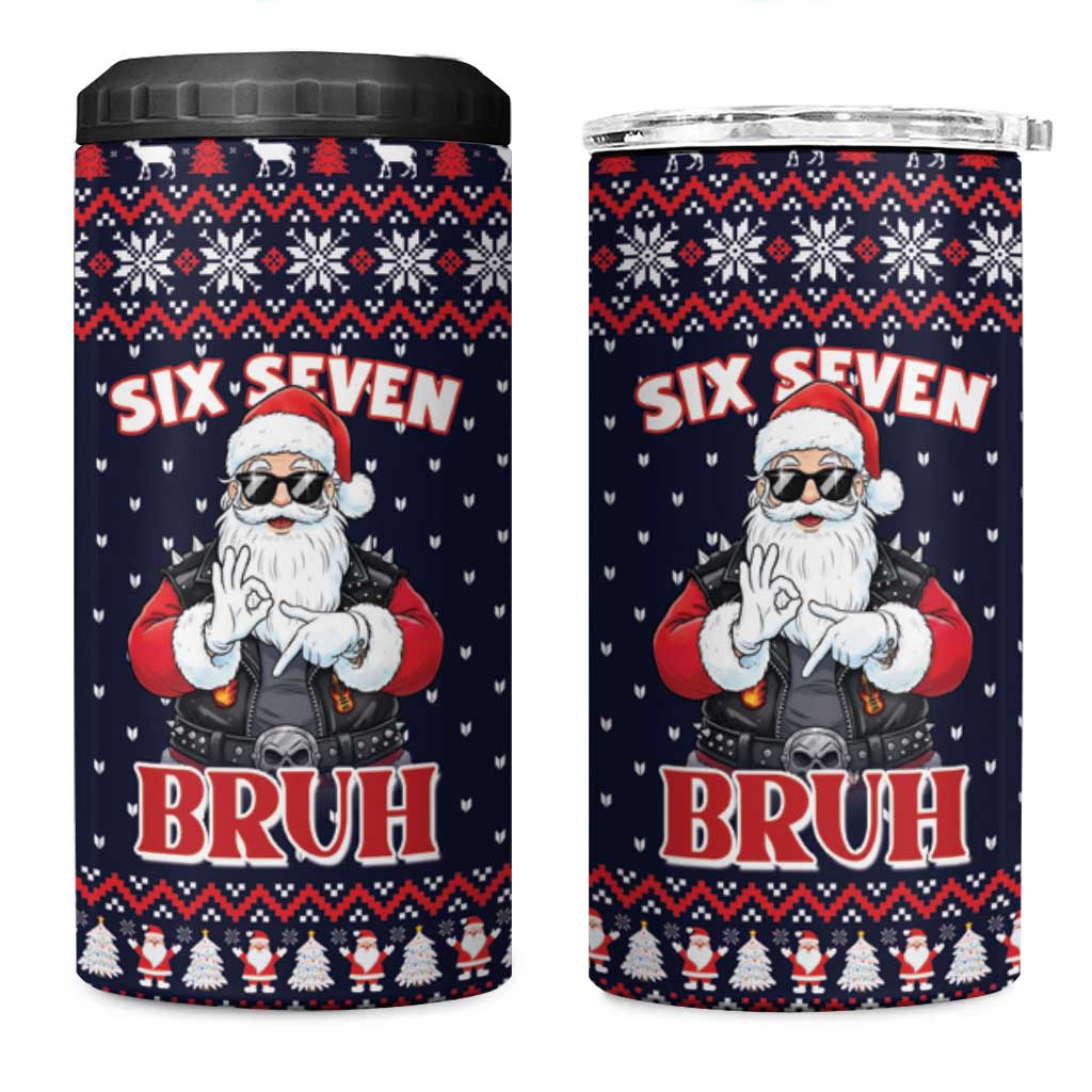 Funny Santa Six Seven Bruh Christmas 4 in 1 Can Cooler Tumbler Meme Gen Alpha Slang - Wonder Print Shop