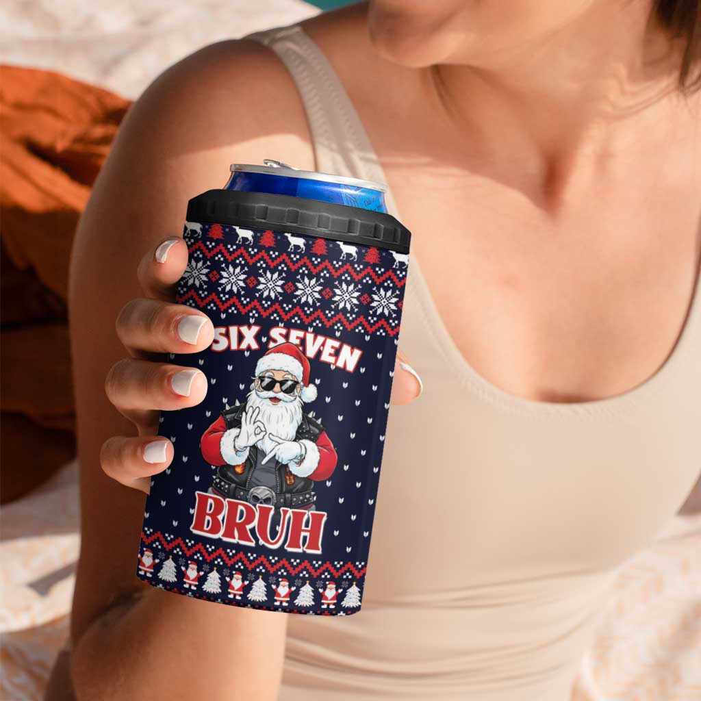 Funny Santa Six Seven Bruh Christmas 4 in 1 Can Cooler Tumbler Meme Gen Alpha Slang - Wonder Print Shop