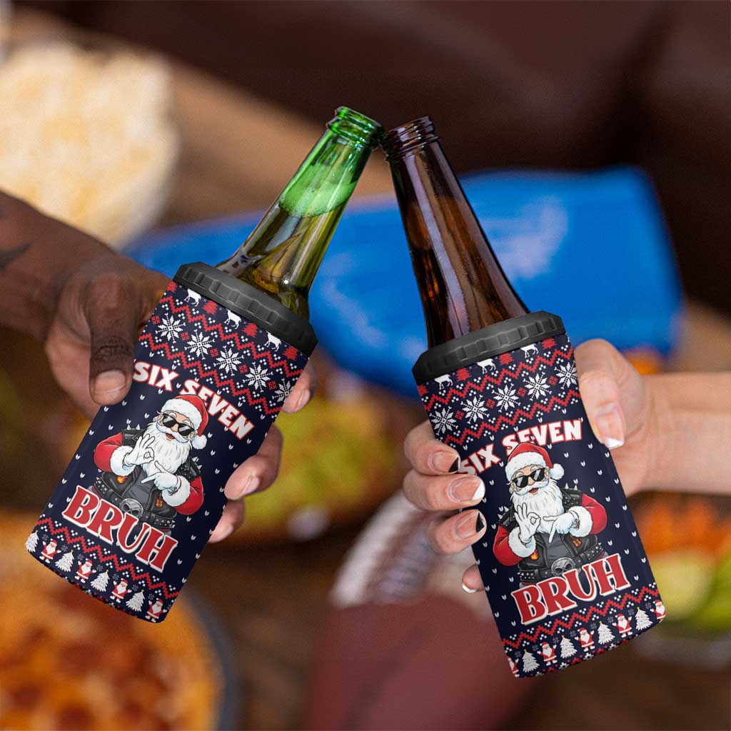 Funny Santa Six Seven Bruh Christmas 4 in 1 Can Cooler Tumbler Meme Gen Alpha Slang - Wonder Print Shop