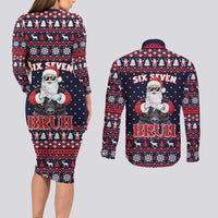 Funny Santa Six Seven Bruh Christmas Couples Matching Long Sleeve Bodycon Dress and Long Sleeve Button Shirt Meme Gen Alpha Slang - Wonder Print Shop