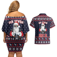 Funny Santa Six Seven Bruh Christmas Couples Matching Off Shoulder Short Dress and Hawaiian Shirt Meme Gen Alpha Slang - Wonder Print Shop