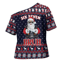 Funny Santa Six Seven Bruh Christmas Cross Shoulder Shirt Meme Gen Alpha Slang - Wonder Print Shop
