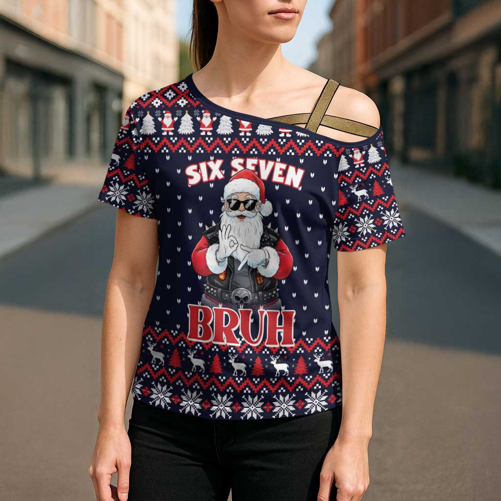 Funny Santa Six Seven Bruh Christmas Cross Shoulder Shirt Meme Gen Alpha Slang - Wonder Print Shop