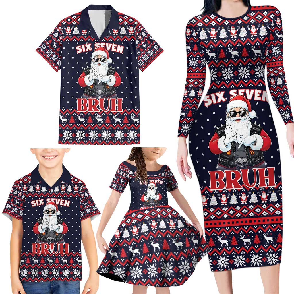 Funny Santa Six Seven Bruh Christmas Family Matching Long Sleeve Bodycon Dress and Hawaiian Shirt Meme Gen Alpha Slang - Wonder Print Shop